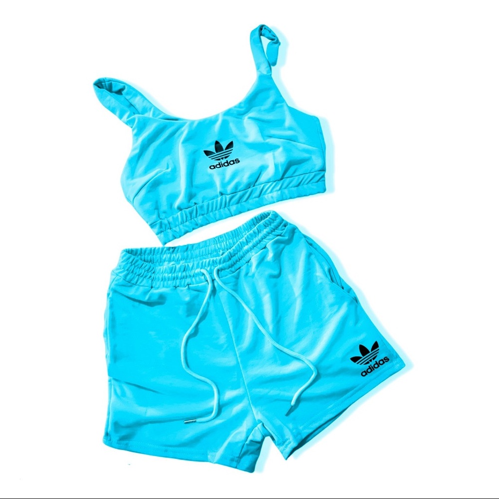 Custom Adidas crop top and short set